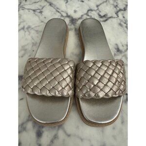 Dolce Vita Womens Gold Grazie Basketweave Slip On Slide Sandals Size US 8